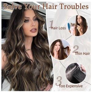 HAIR, 20” Wavy clip in Extensions, 9 pieces, Black/Dk Brown Highlighted